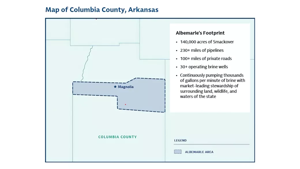 Map of Columbia County showing Albemarle's footprint.