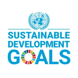 The image features the United Nations logo above the words "Sustainable Development Goals," which are written in blue text. Below "GOALS," there is a multicolored circle made up of 17 segments, each representing one of the Sustainable Development Goals.