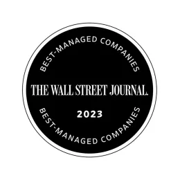 Round black and white badge logo reading "Best-Managed Companies The Wall Street Journal. Best Managed Companies 2023" in white text on a black background.